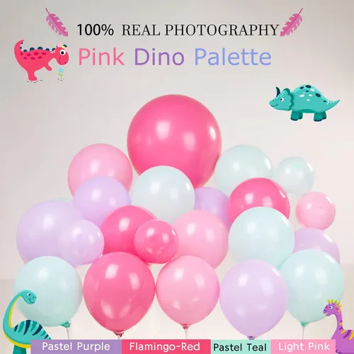 Miniatura 2 de Kit de arco de guirnalda de globos de dinosaurio rosa con globo de dinosaurio rosa pastel, morado, verde azulado y globo de dinosaurio de aluminio
