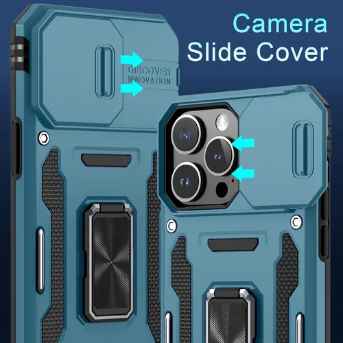 Miniatura 387 de DEERLAMN Funda para iPhone Xs Max con funda deslizante para cámara + protector de pantalla, soporte giratorio de anillo de grado militar a prueba