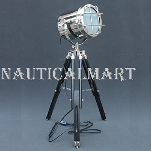 Miniatura 2 de Lámpara de pie moderna con enfoque retro, reflector, decoración artística, trípode, acabado cromado/plata/níquel y trípode negro