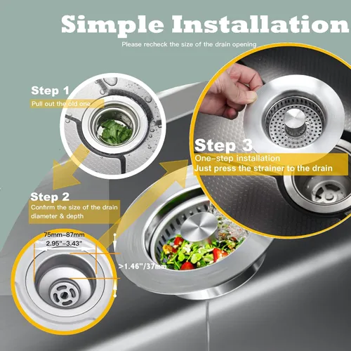 Miniatura 5 de Colador de drenaje para fregadero de cocina 3 en 1, tapón de fregadero desplegable de acero inoxidable 304, tapón antiobstrucción para fregadero