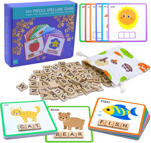 Juego de ortografía para niños de 3 a 8 años, construcción de palabras y juegos de palabras a la vista, juguete de aprendizaje fonético con 100