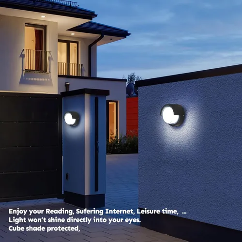 Miniatura 6 de Foco de pared moderno para exteriores - Lámpara de pared redonda impermeable para jardín/patio - Luz fría de 6500K 3000K-2 Pack - Negro