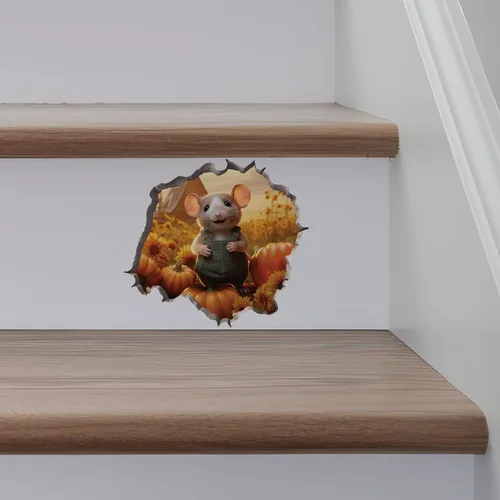 Miniatura 5 de Calcomanía de pared 3D con parche de calabaza con agujero de ratón