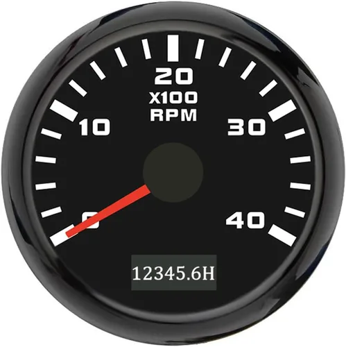 Miniatura 12 de ELING 52mm Generador 3000RPM Tacómetro con medidor de horas 12V 24V con retroiluminación roja Negro+Negro