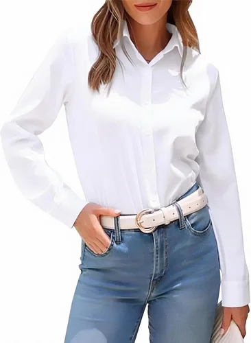 Miniatura 14 de Jonivey - Camisa de vestir de manga larga elástica con botones para mujer, suave, sin arrugas, para trabajo, casual, negocios, oficina