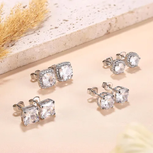 Miniatura 6 de MILACOLATO Aretes tipo dormilona de circonita cúbica para mujeres y hombres, chapados en oro de 18 quilates, aretes de plata de ley hipoalergénica
