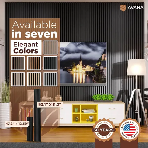 Miniatura 7 de Avana Paneles de pared de madera acústica de 94.4 x 12.6 pulgadas, 2 piezas de paneles acústicos de roble negro, paneles de pared para decoración