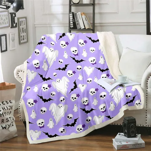 Miniatura 16 de Erosebridal Manta gótica de murciélagos de Halloween, manta de forro polar blanco y negro de 40 x 50 pulgadas, silueta vintage para niños, sombras