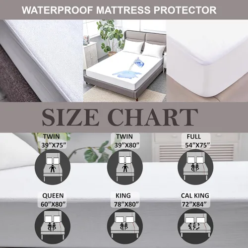 Miniatura 6 de Protector de colchón de rizo de algodón de alta calidad, 100% impermeable, con bolsillos elásticos, lavable a máquina, funda de colchón de algodón