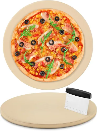 Arcedo Piedra de pizza de 12 pulgadas para horno y parrilla, piedra de hornear redonda de cordierita de 12 pulgadas, resistente al choque térmico
