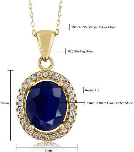 Miniatura 76 de Gem Stone King Collar con colgante de plata chapada en oro amarillo de 18 quilates de 0.433 x 0.354 in con piedra natal ovalada para mujer