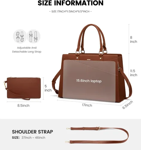 Miniatura 5 de LOVEVOOK Bolsa de mano para laptop para mujer, bolsa de trabajo de cuero para negocios, oficina, maletín para computadora con pequeño clutch, apto