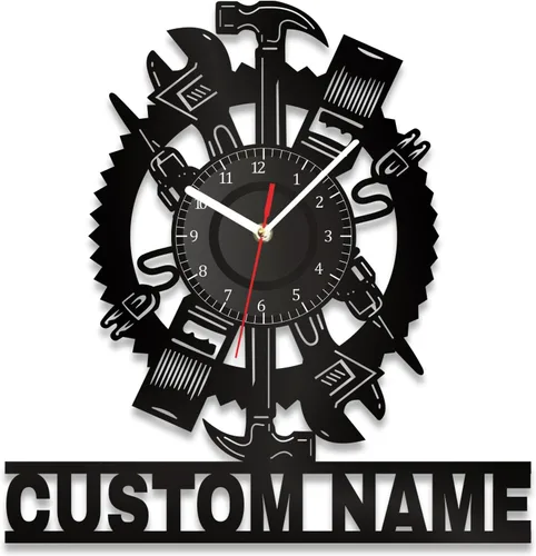Miniatura 14 de Letrero de Reloj de Garaje Personalizado, Reloj de Pared de Metal para Garaje, Reloj de Pared de Herramientas de Reparación de Automóviles con Luz