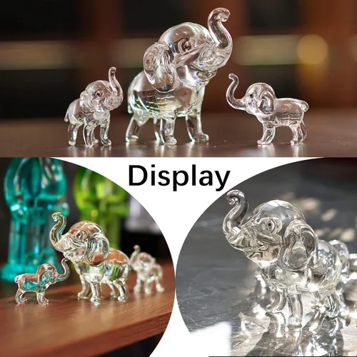 Miniatura 4 de HDCRYSTALGIFTS Juego de 3, figuras coleccionables de elefante de cristal, animales de la suerte, pisapapeles, decoración del hogar, centro de mesa