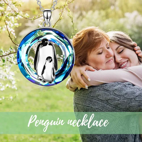 Miniatura 5 de ONEFINITY Penguin Necklace Gifts for Women 925 Sterling Silver Crystal Penguin Mother and Baby Pendant Jewelry for Penguin Lovers Gifts