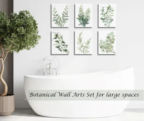 Miniatura 3 de Induslyfe Arte de pared en lienzo enmarcado de plantas botánicas de eucalipto verde salvia, juego de 6, impresiones de arte de pared de naturaleza