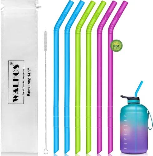 Miniatura 11 de Walfos Pajitas de silicona reutilizables, de 10.5 pulgadas, flexibles, flexibles, para batidos, vasos de 20 y 30 onzas, sin BPA