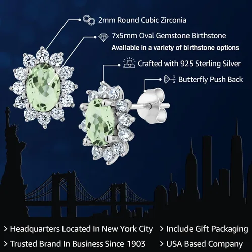 Miniatura 24 de Gem Stone King Aretes ovalados de plata de ley 925 de 0.276 x 0.197 in con piedra natal de la princesa Diana, estilo halo real para mujeres