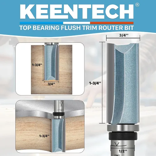 Miniatura 2 de KEENTECH Brocas de enrutador de 1/2 pulgada, broca de enrutador de ajuste empotrado, broca de patrón con punta de carburo de rodamiento superior