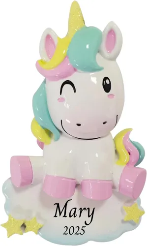 Miniatura 7 de Adorno de Navidad personalizado de unicornio brillante 2025, recuerdo de nombre grabado personalizado para niñas, mágico para niños, adorno