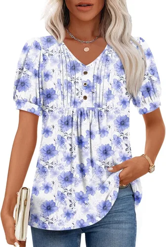 Miniatura 41 de Findsweet Blusas de túnica de verano para mujer, tops casuales y elegantes, manga corta, M-3XL