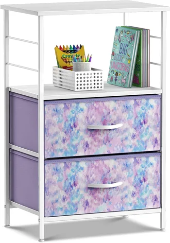 Miniatura 20 de Sorbus Mesita de noche con 1 cajón, mueble de noche y mesa auxiliar con marco de acero, parte superior de madera y contenedores de tela fáciles