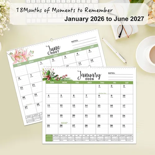Miniatura 2 de Calendario de pared 2026, calendario de 18 meses, enero 2026 a junio 2027, 14.6 x 11.8 pulgadas, calendario de escritorio 2026 con bloques grandes