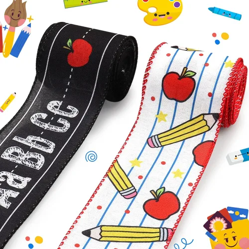 Miniatura 7 de Threetols 2 rollos de cinta de borde con alambre de 10 yardas, cinta de arpillera de números coloridos de 2.5 pulgadas, cinta de envoltura de regalo