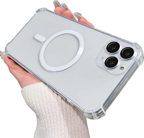 Miniatura 60 de Funda magnética transparente para iPhone 14 Plus, lujo brillante en las cuatro esquinas, protección de grado militar a prueba de golpes