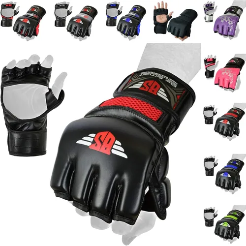 BeSmart Guantes de Kickboxing UFC - Guantes de MMA para Sparring y Entrenamiento para Artes Marciales Mixtas, Adultos Hombres y Mujeres Malla roja