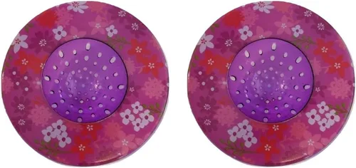 Handy Housewares Colador decorativo para fregadero de cocina de 5.25 pulgadas de diámetro (paquete de dos, flores moradas)