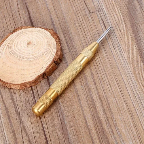 Miniatura 2 de Herramienta de perforación central semiautomática, cuerpo de latón con resorte, punzón central con punta Hss para vidrio, metal y madera