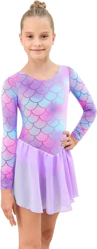 Miniatura 5 de EQSJIU Leotardo de ballet de manga larga con falda tutú para niñas, baile, gimnasia, niños pequeños, vestido de fiesta de copo de nieve brillante
