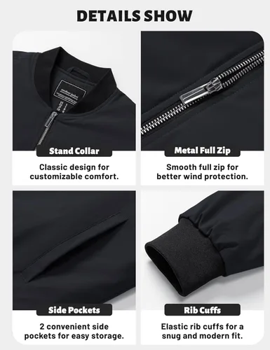 Miniatura 6 de TACVASEN Chaquetas bomber para hombre, casual, otoño, invierno, cálidas, cortavientos, cremallera completa, resistente al viento, abrigos