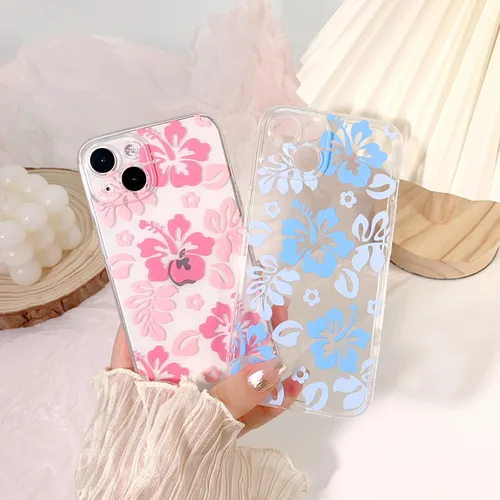 Miniatura 4 de Lovmooful Funda compatible con iPhone 13, bonito diseño transparente de flores de hibisco con estampado floral para niñas y mujeres, TPU suave a
