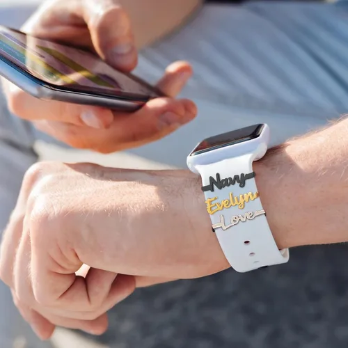 Miniatura 4 de ubmpj Dijes de banda de reloj personalizados para reloj inteligente, cerraduras de banda mágica personalizadas con nombre y foto para mujeres