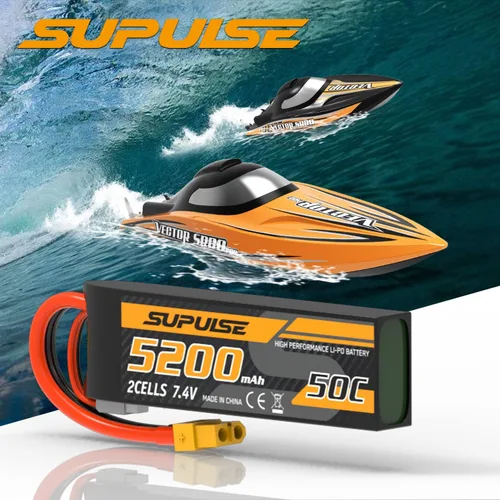Miniatura 9 de SUPULSE Batería Lipo de 7.4 V 2S 5200mAh 50C RC Batería con enchufe XT60 para avión RC Barco RC Truck RC (2 paquetes)