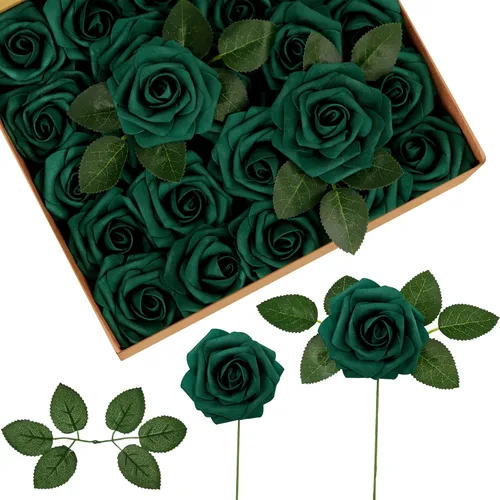 Miniatura 19 de InnoGear Flores artificiales, 100 rosas falsas de espuma blanca a granel con tallos para decoración, ramos de boda, centros de mesa, despedida