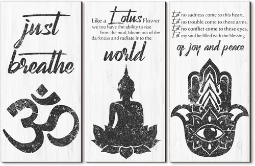 Blulu 3 piezas de arte de pared de Buda, citas espirituales de Buda, decoración de pared de meditación, decoración de madera zen, decoración para