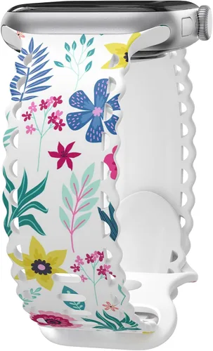 Miniatura 32 de Correa de encaje floral compatible con Apple Watch de 40mm 44mm 46mm 41mm 45mm 38mm 42mm 49mm, mujeres, correa deportiva de repuesto de silicona E