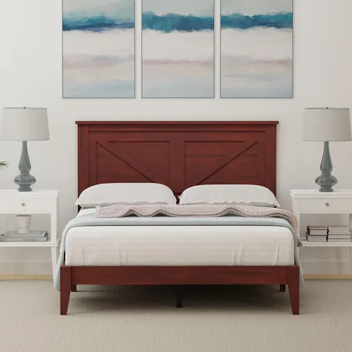 Miniatura 23 de Glenwillow Home Cama de plataforma de madera maciza estilo granja en tamaño individual, color cereza clásica