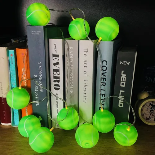 Miniatura 9 de 5.4 ft de largo, 10 pelotas deportivas para interiores, funciona con pilas, luces LED con forma de tenis, luz nocturna para Halloween, Navidad