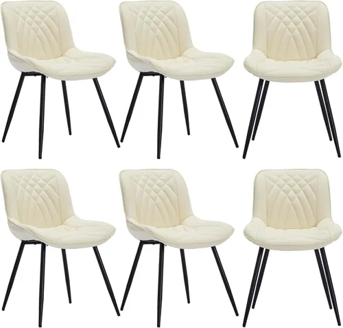 Miniatura 8 de Comfortable Upholstered Dining Chairs Set of 2, PU Leather Kitchen & Dining Room Chair with Backrest and Black Metal Legs, Modern Accent Dining