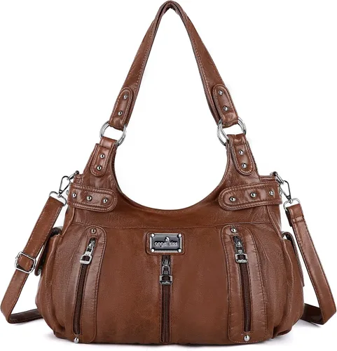 Angelkiss Monederos grandes y bolsos para mujer, de piel sintética lavada, bolso cruzado de hombro