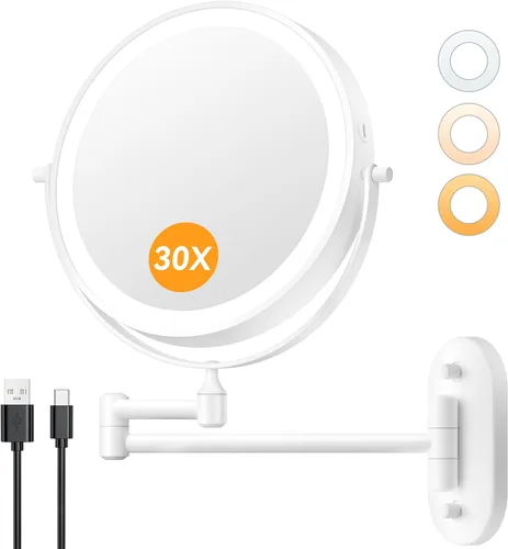 Miniatura 14 de Espejo de maquillaje iluminado de pared 30X/1X de 10 pulgadas, espejo de aumento de doble cara recargable de 5000 mAh con luz, espejo de tocador LED