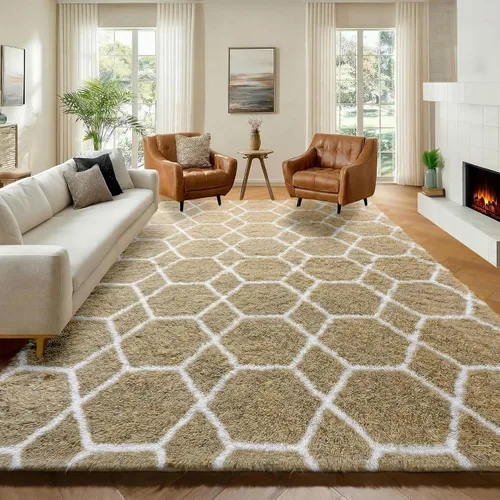 Miniatura 47 de ONASAR Alfombras de área para sala de estar y dormitorio, alfombra esponjosa lavable de 5x8 pies gris y blanca, alfombra de piso suave, afelpada