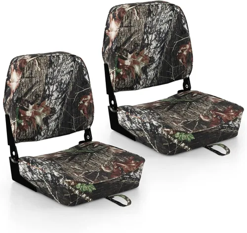GYMAX Asiento plegable para barco, paquete de 2 asientos con respaldo bajo para capitán de pesca, con acolchado de esponja gruesa, bisagras de