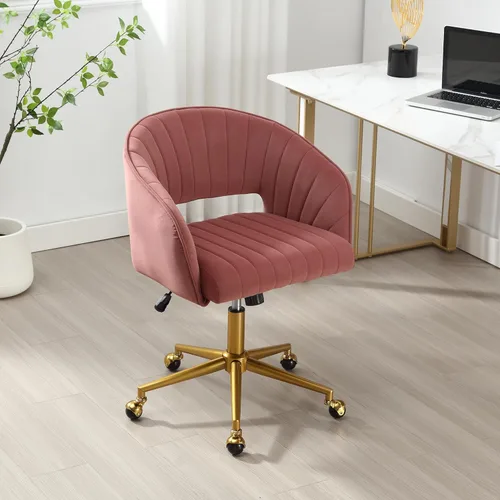 Miniatura 2 de Silla de escritorio giratoria para oficina en casa, moderna silla de escritorio de terciopelo, sillón de altura ajustable con base dorada, silla