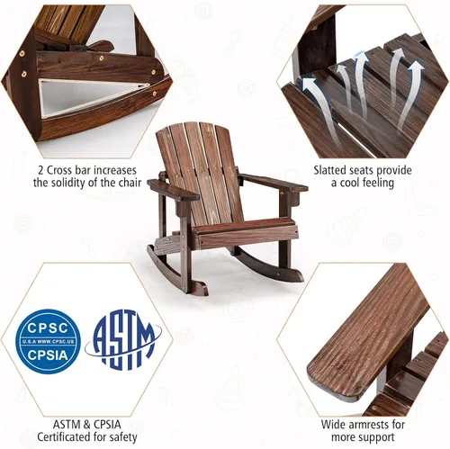 Miniatura 6 de Giantex Mecedora Adirondack de madera para niños, para exteriores, con asiento de listones, pies mecedores suaves, capacidad de peso de 300 libras