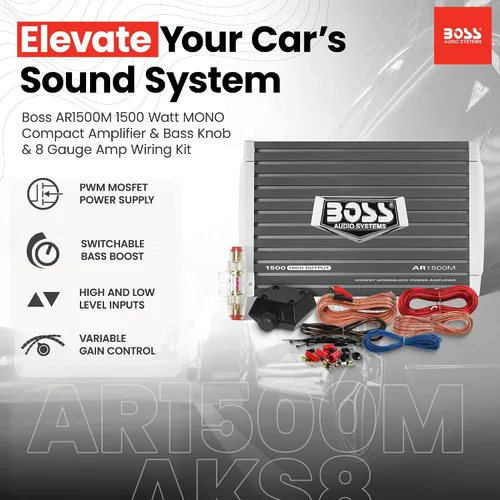 Miniatura 2 de 2 BOSS Audio Chaos CX122 Subwoofer de potencia para automóvil de 12 pulgadas y 1400 vatios y AR1500M Armor Series Kit de instalación de amplificador